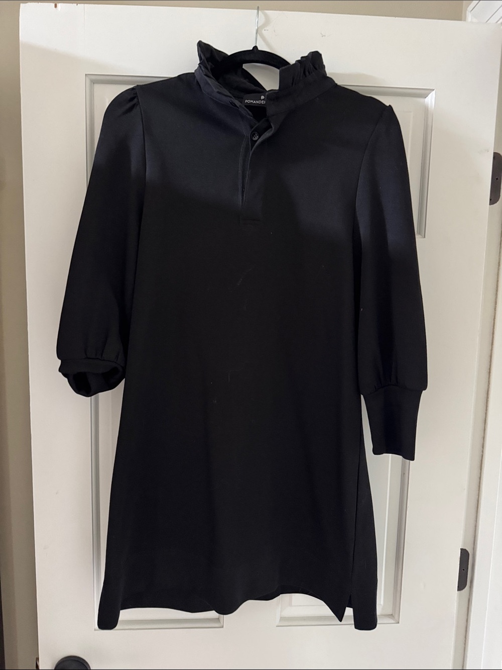 Pomander Place Black Ruffle Collar Long Sleeve Dress
